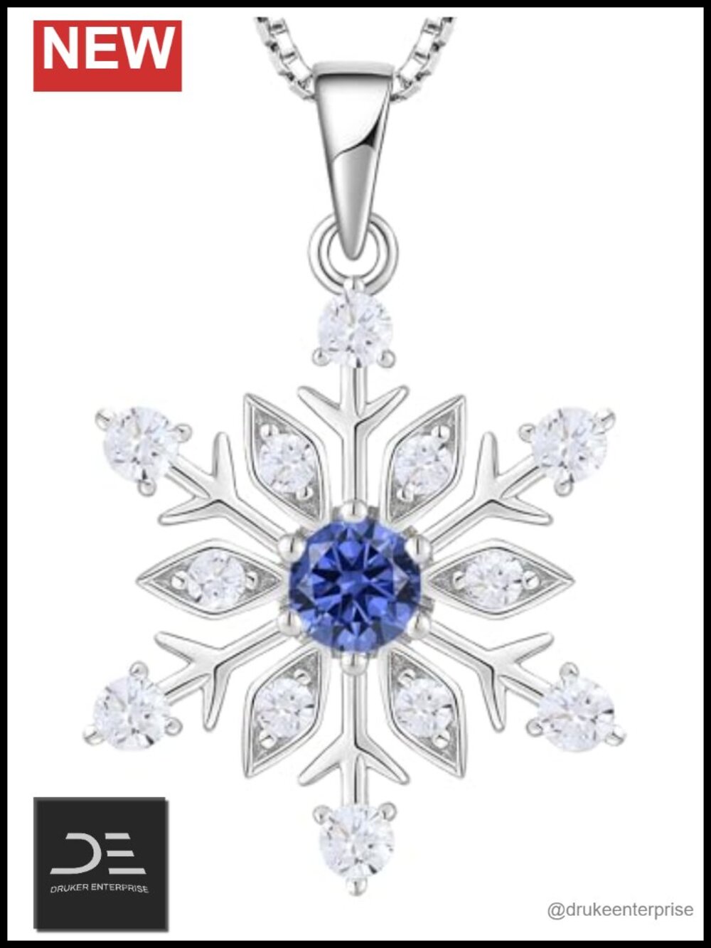 925 Sterling Silver Snowflake Pendant Necklace with Blue Tanzanite